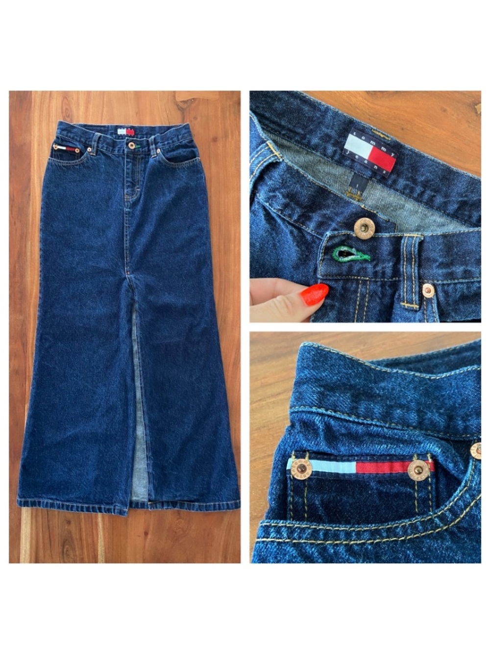 Vintage Tommy Jean Y2K maxi jean skirt with slit raw denim 1990 2000 size 1
